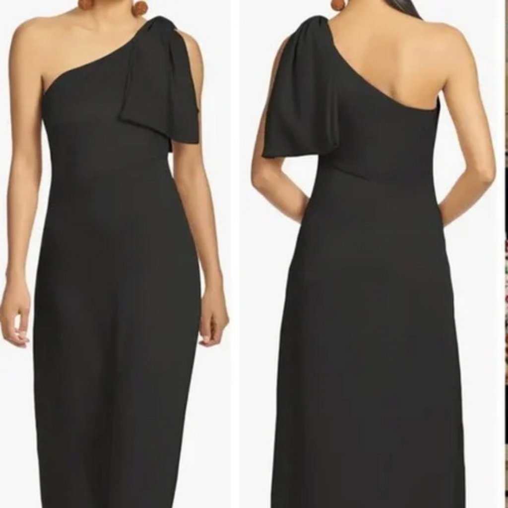 Sachin & Babi Black One-Shoulder Georgette Gown
